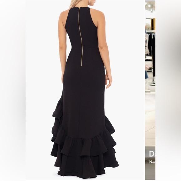 Betsy & Adam "ARIELLE" SCUBA Black CREPE RUFFLE SLIT GOWN size 2 - Picture 8 of 8